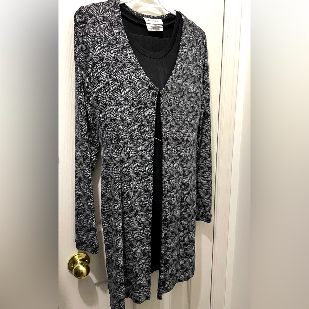 Vintage Women’s Lori Weidner Cardigan Silver Black Metallic Tunic 3pcs set